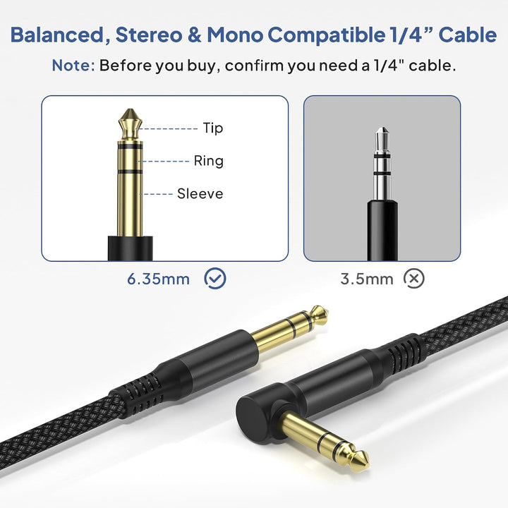 1/4 Inch TRS Instrument Cable 3.3FT 2Pack,Right-Angle to Straight 6.35mm Male Jack Stereo Audio Cord,6.35 Balanced Interconnect Line for Electric Guitar,Bass,Keyboard,Mixer,Amplifier - Just Closeouts Canada Inc.X004KDRRQJ