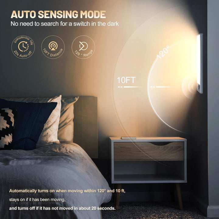 14 inch Under Cabinet Lighting, 58 LED Rechargeable Motion Sensor Light Indoor, Stick On Magnetic Closet Lights, Wireless Under Counter Lights for Kitchen, Stairs, Warm 6 Pack - Just Closeouts Canada Inc.