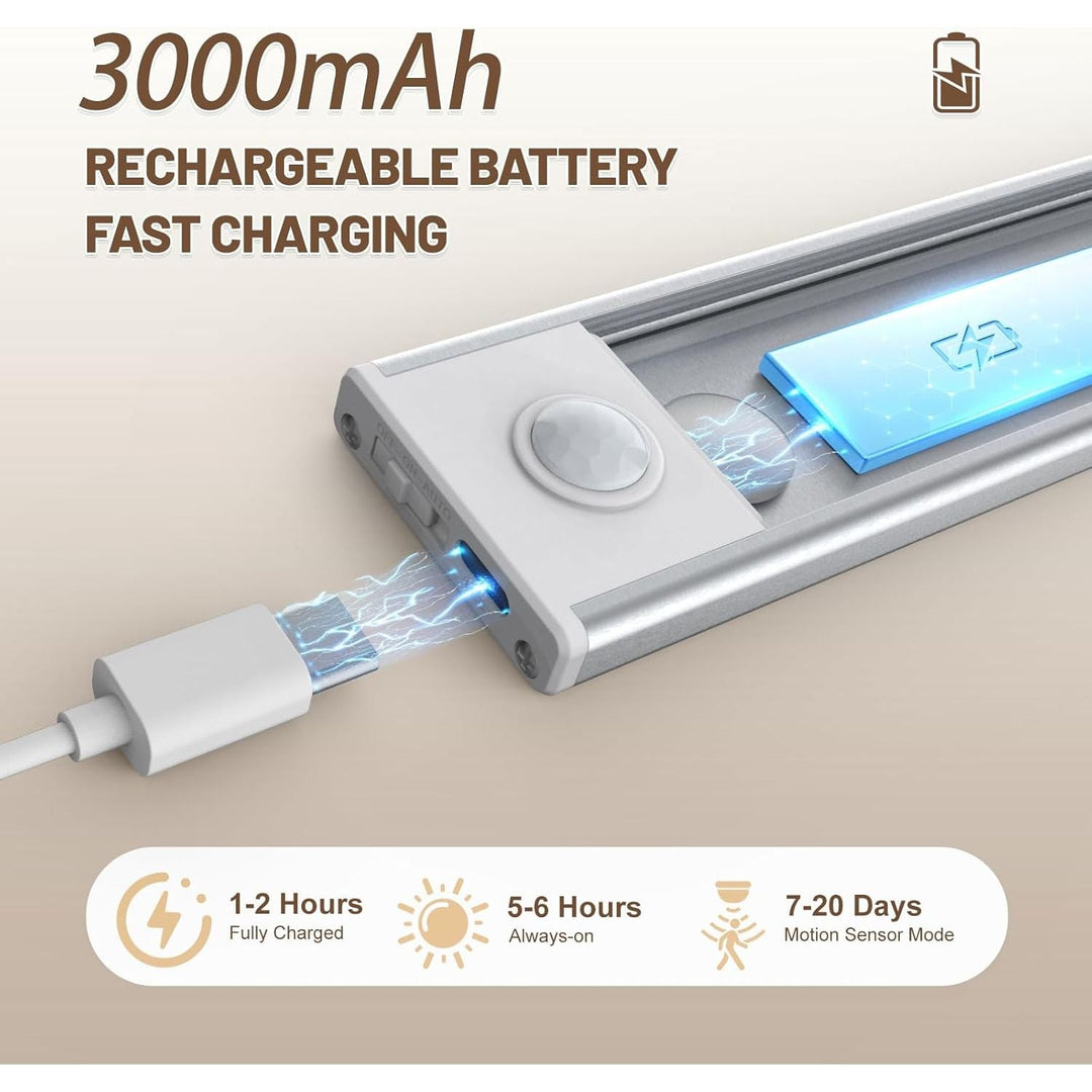 14 inch Under Cabinet Lighting, 58 LED Rechargeable Motion Sensor Light Indoor, Stick On Magnetic Closet Lights, Wireless Under Counter Lights for Kitchen, Stairs, Warm 6 Pack - Just Closeouts Canada Inc.