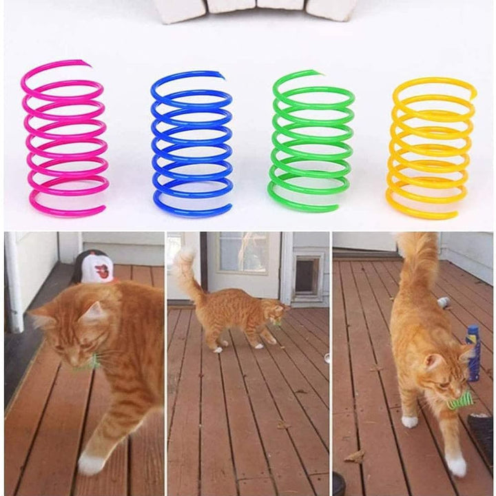 Four colours of spiral cat spring toys