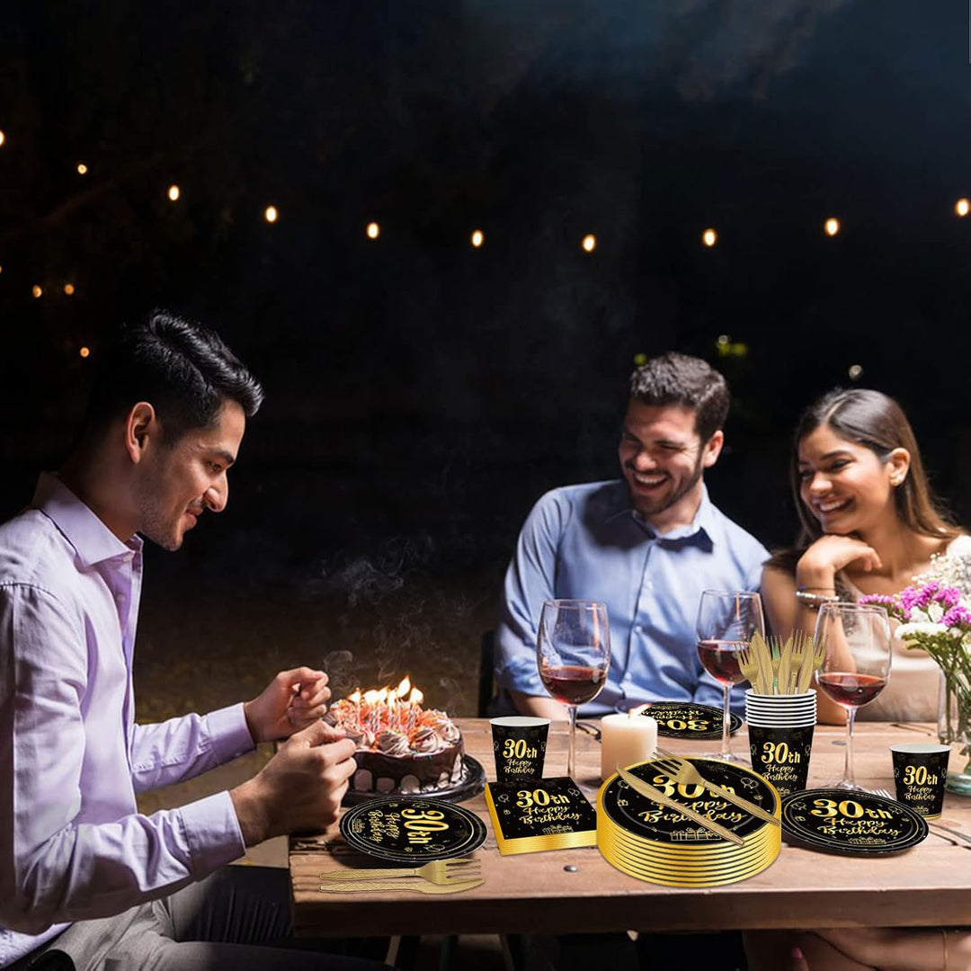 144PCS 30th Birthday Plates Napkins Birthday Party Supplies 30th Birthday Party Decorations for Men Women Birthday Party Tableware 30th Birthday Paper Plates Napkins Cups Forks and Knives Serve 24.. - Just Closeouts Canada Inc.