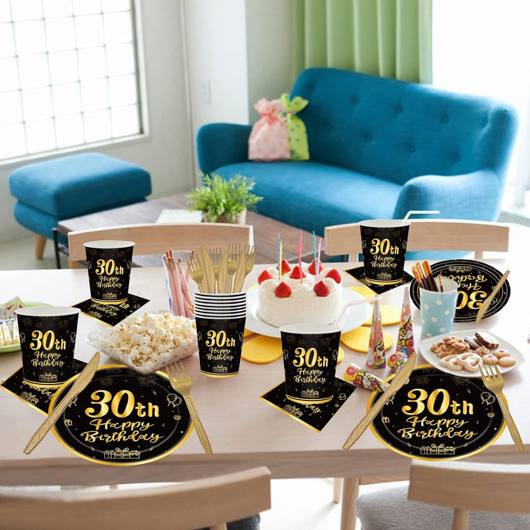 144PCS 30th Birthday Plates Napkins Birthday Party Supplies 30th Birthday Party Decorations for Men Women Birthday Party Tableware 30th Birthday Paper Plates Napkins Cups Forks and Knives Serve 24.. - Just Closeouts Canada Inc.