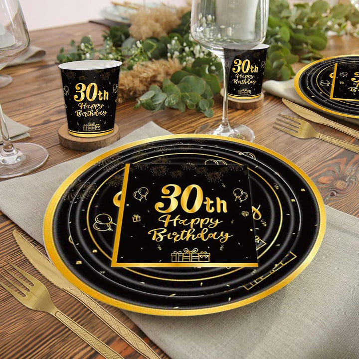 144PCS 30th Birthday Plates Napkins Birthday Party Supplies 30th Birthday Party Decorations for Men Women Birthday Party Tableware 30th Birthday Paper Plates Napkins Cups Forks and Knives Serve 24.. - Just Closeouts Canada Inc.