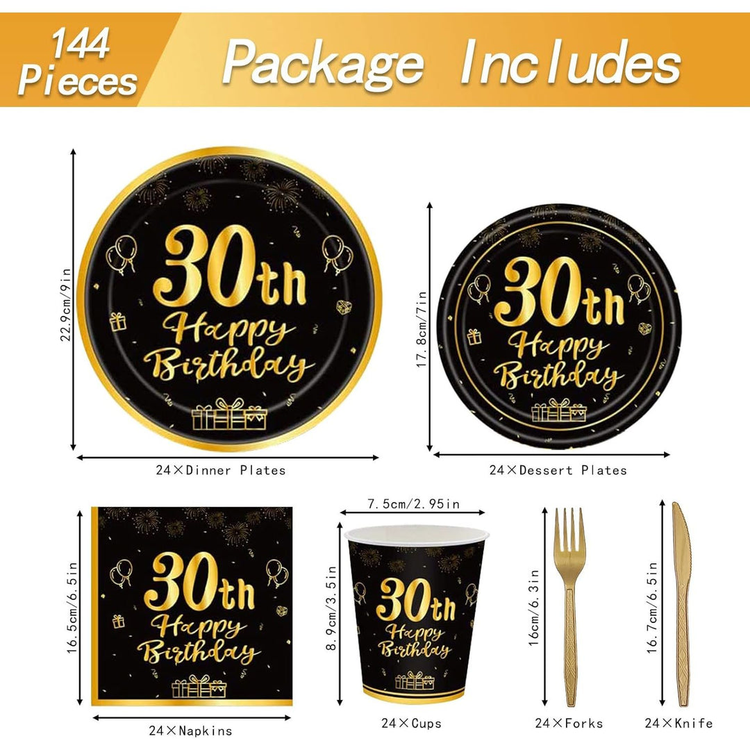 144PCS 30th Birthday Plates Napkins Birthday Party Supplies 30th Birthday Party Decorations for Men Women Birthday Party Tableware 30th Birthday Paper Plates Napkins Cups Forks and Knives Serve 24.. - Just Closeouts Canada Inc.