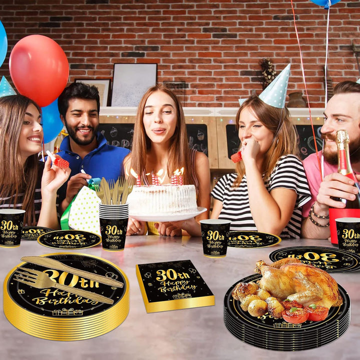 144PCS 30th Birthday Plates Napkins Birthday Party Supplies 30th Birthday Party Decorations for Men Women Birthday Party Tableware 30th Birthday Paper Plates Napkins Cups Forks and Knives Serve 24.. - Just Closeouts Canada Inc.
