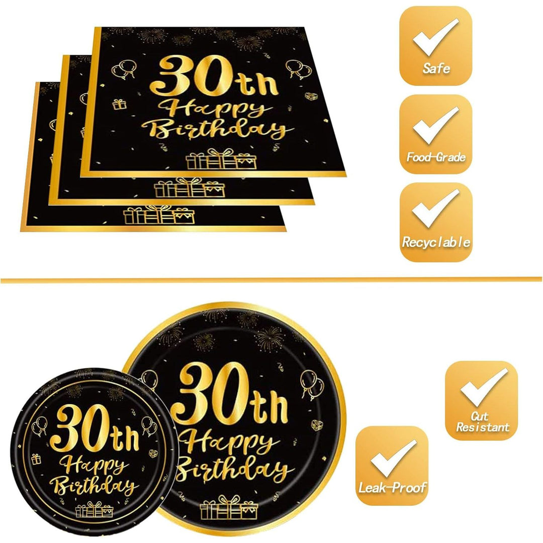 144PCS 30th Birthday Plates Napkins Birthday Party Supplies 30th Birthday Party Decorations for Men Women Birthday Party Tableware 30th Birthday Paper Plates Napkins Cups Forks and Knives Serve 24.. - Just Closeouts Canada Inc.
