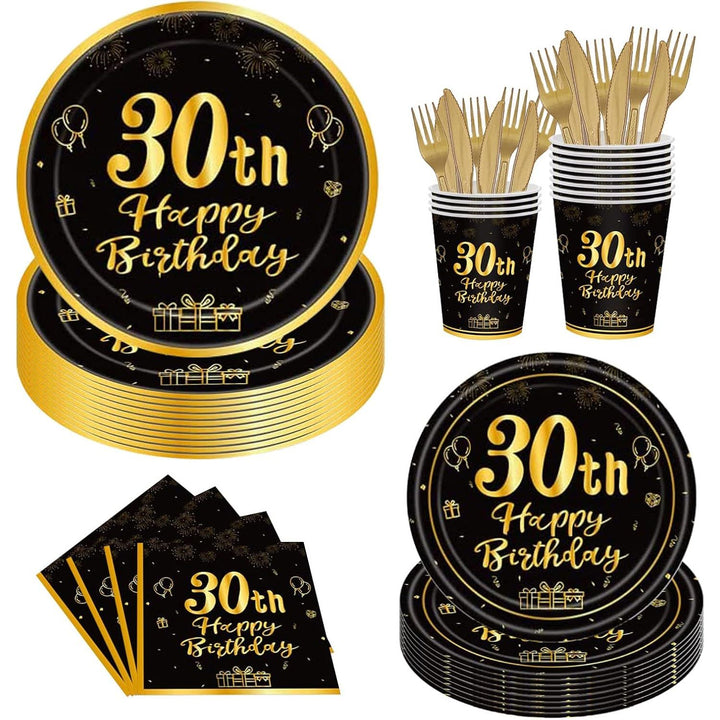144PCS 30th Birthday Plates Napkins Birthday Party Supplies 30th Birthday Party Decorations for Men Women Birthday Party Tableware 30th Birthday Paper Plates Napkins Cups Forks and Knives Serve 24.. - Just Closeouts Canada Inc.