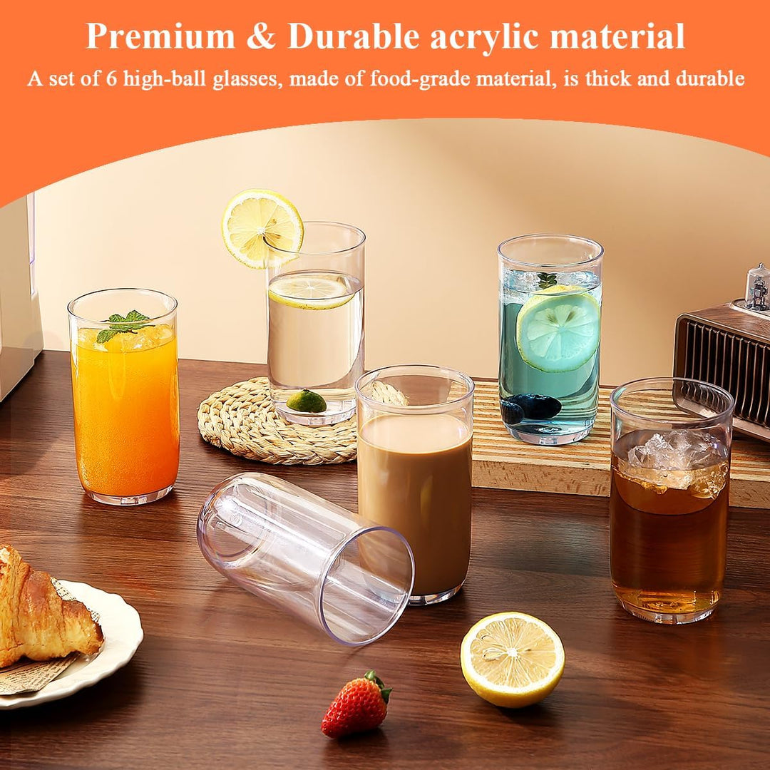 14oz Highball Glasses, 6pcs Drinking Glasses, PET Clear Plastic Water Glasses, Beer Glasses, Iced Coffee Glasses, Ideal for Cocktail, Whiskey, Soda, Tea, Water, Gift - Just Closeouts Canada Inc.