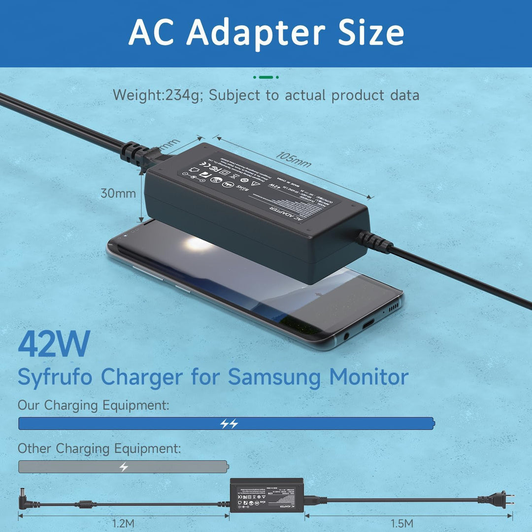 14V Power Cord for Samsung Monitor 15" 17" 18" 19" 20" 22" 23" 24" 27", Samsung SyncMaster S22C300H P2770 SA350 UE590 S27D360H UN22F5000AF S27B350H S27E390H Monitor TV Power Supply - Just Closeouts Canada Inc.