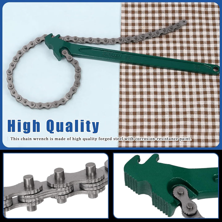 15 Inch Heavy Duty Ratcheting Chain Wrench, Fits 1.5" to 8" Adjustable Oil Filter Chain Wrench Pliers Remover Tool with Toothed Chain for Adjustable Removal Remover Tool - Just Closeouts Canada Inc.X003X5YPFV