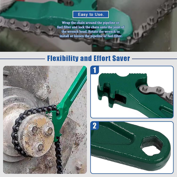 15 Inch Heavy Duty Ratcheting Chain Wrench, Fits 1.5" to 8" Adjustable Oil Filter Chain Wrench Pliers Remover Tool with Toothed Chain for Adjustable Removal Remover Tool - Just Closeouts Canada Inc.X003X5YPFV