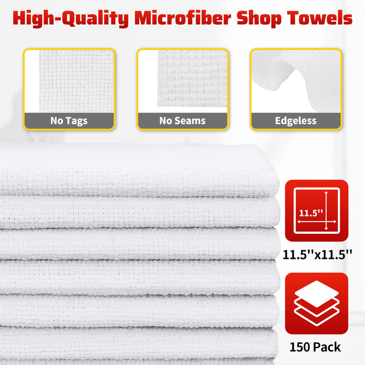 150-Pack White Microfiber Cleaning Cloths, 11.5 × 11.5 in - Just Closeouts Canada Inc.X0048IQZ37