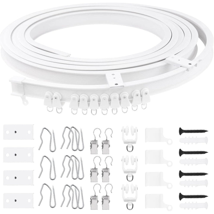 155Pcs 5M/16.4ft White Bendable Curved Ceiling Curtain Track Set, Includes 40Pcs 3.5CM Curtain Hooks, 40Pcs Curtain Clips for U Shape L Shape Shower Curtains Bay Window Room Divider - Just Closeouts Canada Inc.X003CAAOYN