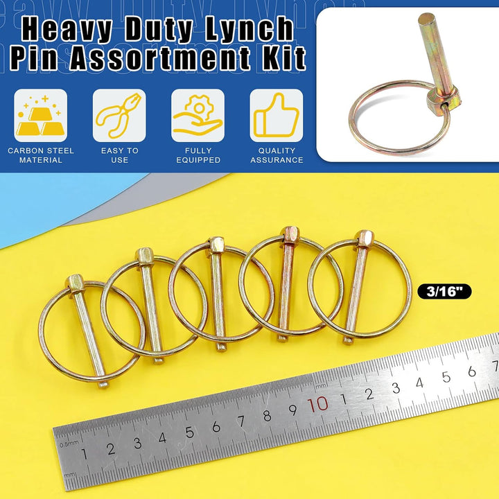 15Pcs 3/16" x 1-7/16" Lynch Pin with Lanyard Cable Set 10Pcs Lynch Pin Lock Pin Clips and 2Pcs 304 Stainless Steel Lanyard Cable with Quick Release Ring for Farm Tractors Trailers Trucks Mowers - Just Closeouts Canada Inc.X003B8MNGX