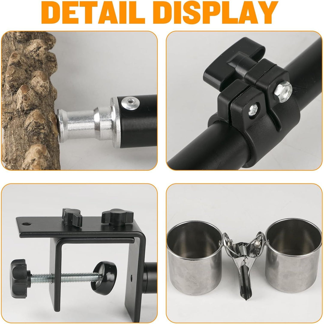 18 - 29 Inch Height Adjustable Bird Perch Stand, Desktop Parrot Training Stand, Natural Pepper Wood Cockatiels Play Stand with Feeding Cups, Parakeets Perch Toy for Indoor Outdoor Bird Training - Just Closeouts Canada Inc.