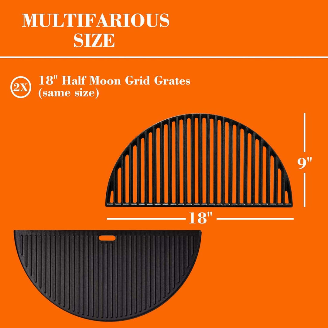 18" Cast Iron Grid Grate Reversible Griddle Replace For Large Big Green Egg, Kamado Joe Classic I II III series, Vision, Stand - Alone and other round 18" charcoal grills - Just Closeouts Canada Inc.