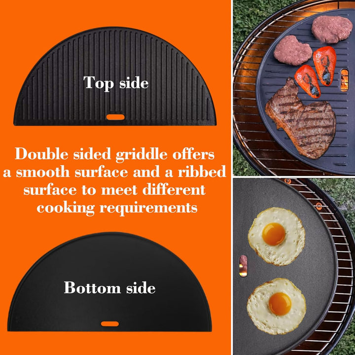 18" Cast Iron Grid Grate Reversible Griddle Replace For Large Big Green Egg, Kamado Joe Classic I II III series, Vision, Stand - Alone and other round 18" charcoal grills - Just Closeouts Canada Inc.