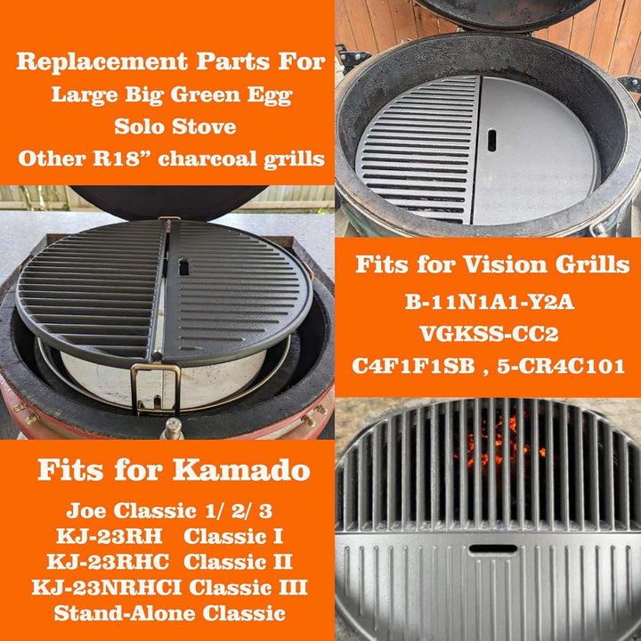 18" Cast Iron Grid Grate Reversible Griddle Replace For Large Big Green Egg, Kamado Joe Classic I II III series, Vision, Stand - Alone and other round 18" charcoal grills - Just Closeouts Canada Inc.
