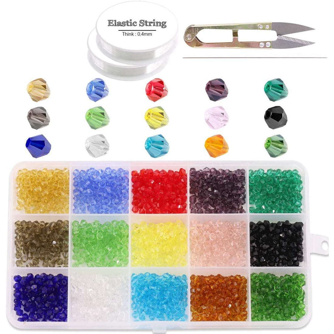 1,800 Glass Bicone Beads, 4 mm, 15 Colours with Tools - Just Closeouts Canada Inc.X002DW6DV9
