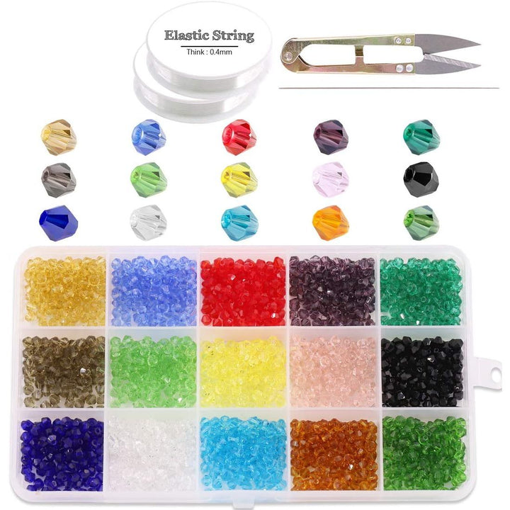 1,800 Glass Bicone Beads, 4 mm, 15 Colours with Tools - Just Closeouts Canada Inc.X002DW6DV9