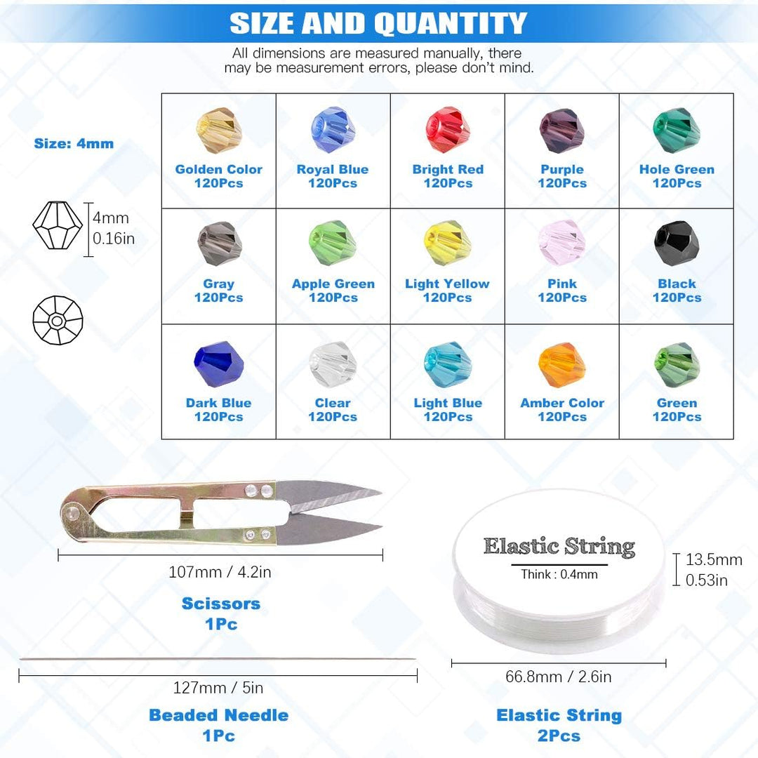 1,800 Glass Bicone Beads, 4 mm, 15 Colours with Tools - Just Closeouts Canada Inc.X002DW6DV9