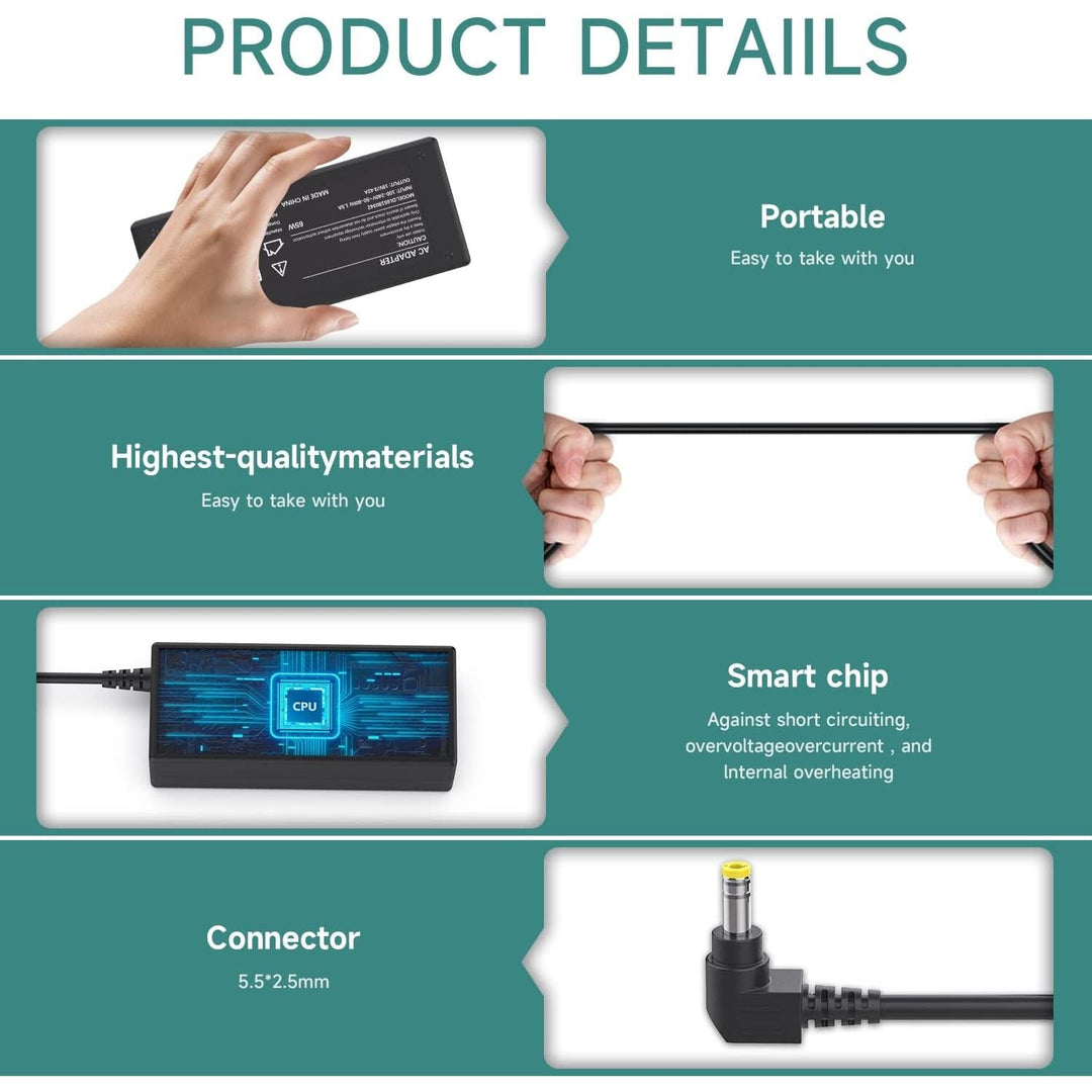19V HP Monitor Power Cord for 27" 25" 23.8" 23" 21.5" 20", HP 27XW, 27XI, 27BW, 27ER, 27ES, 25XW, 25BW, 25XI, 24EA, 23XI, 23BW, 23CW, 23ES, 22CWA, 22BW, 22FI, 20XI, ADPC1945 Power Supply - Just Closeouts Canada Inc.