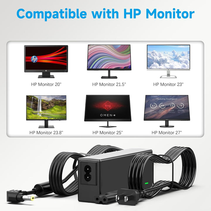 19V Power Adapter for HP Monitor 20" 21.5" 23" 23.8" 25" 27"; 27xw 27xi 27er 23es 27es 25 24ea 25xw 25bw 25xi 22cwa 23xi 23bw 20xi Power Supply Cord Replacement - Just Closeouts Canada Inc.