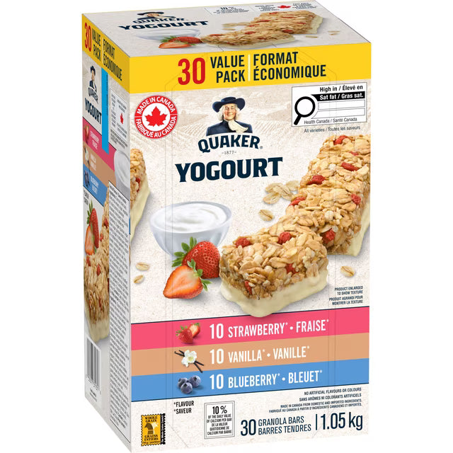 Quaker Yogurt Variety Pack Strawberry Blueberry Vanilla 30 Granola Bars, 1.05kg