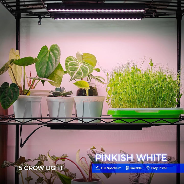 1ft Grow Lights for Indoor Plants Full Spectrum, LED Grow Lamp with Black Cover, T5 Grow Light Strip, Under Cabinet Grow Light with Switch Cord, Plug and Play, Linkable, Pinkish White, 4 Packs - Just Closeouts Canada Inc.X004AE1CZF