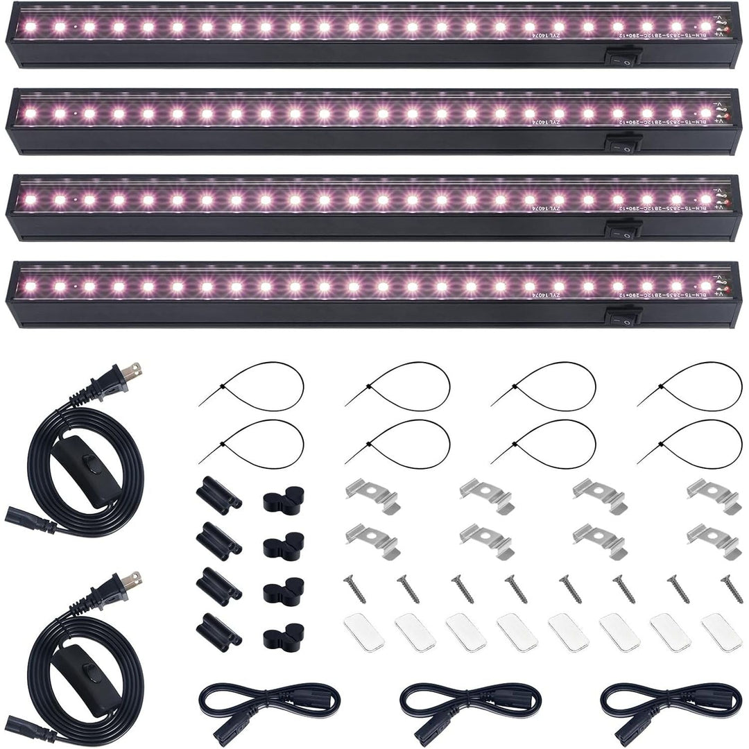 1ft Grow Lights for Indoor Plants Full Spectrum, LED Grow Lamp with Black Cover, T5 Grow Light Strip, Under Cabinet Grow Light with Switch Cord, Plug and Play, Linkable, Pinkish White, 4 Packs - Just Closeouts Canada Inc.X004AE1CZF