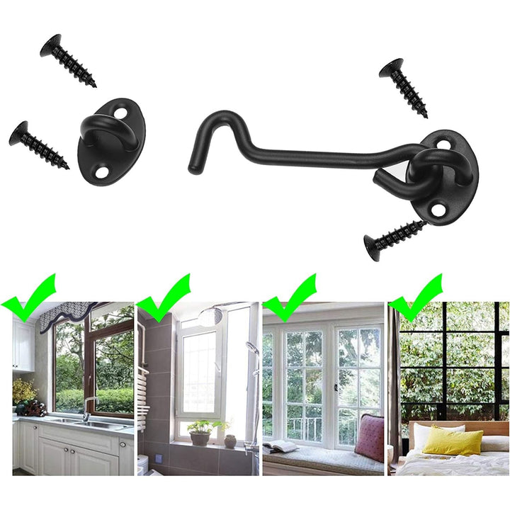 1x Barn Door Lock (4-inch) - Heavy Duty Screen Door Hook and Eye Locks for Door, Gates, Barns, Bathrooms, Cabins - Powder Coated Anti-Rust - for Security and Privacy - (Black) - Just Closeouts Canada Inc.
