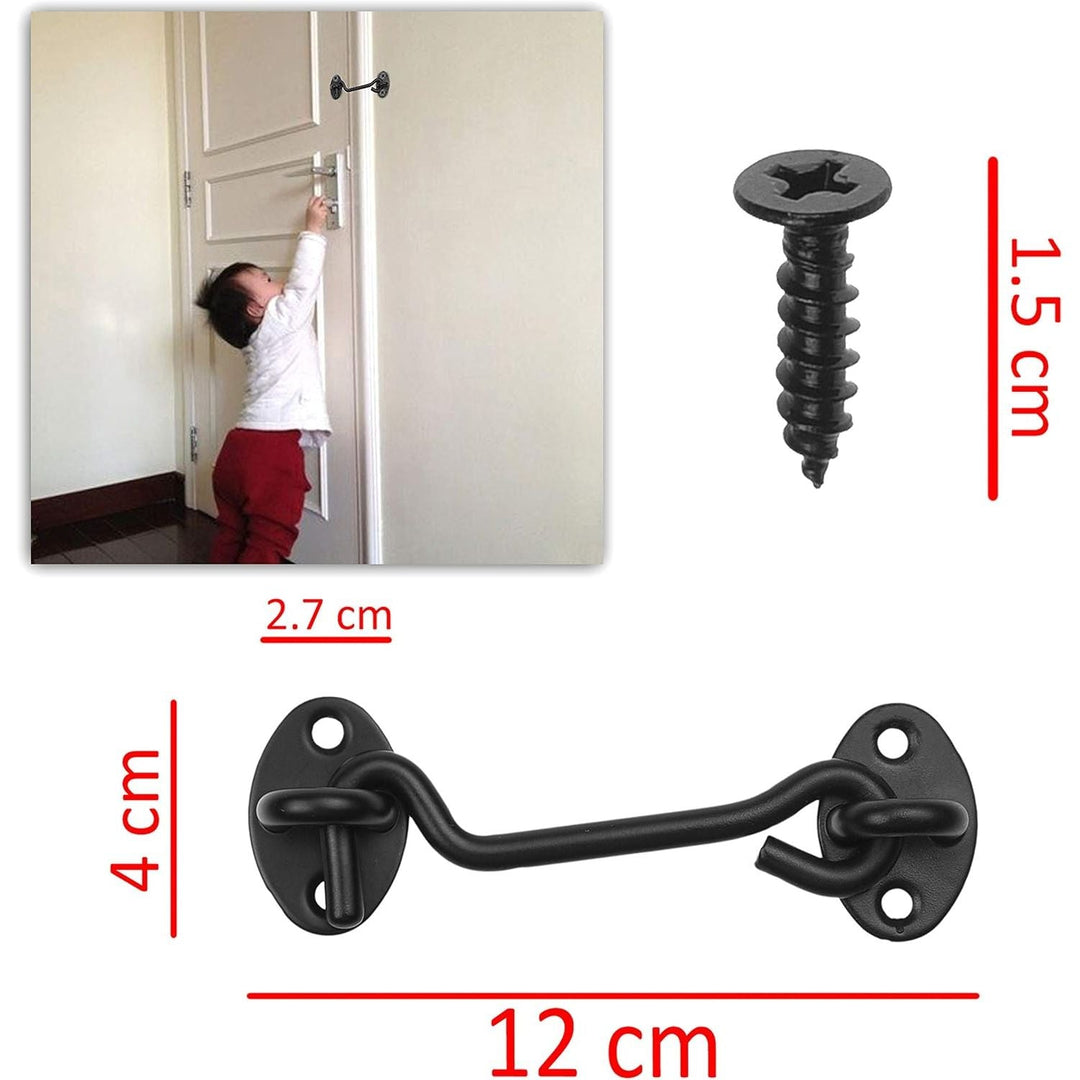 1x Barn Door Lock (4-inch) - Heavy Duty Screen Door Hook and Eye Locks for Door, Gates, Barns, Bathrooms, Cabins - Powder Coated Anti-Rust - for Security and Privacy - (Black) - Just Closeouts Canada Inc.