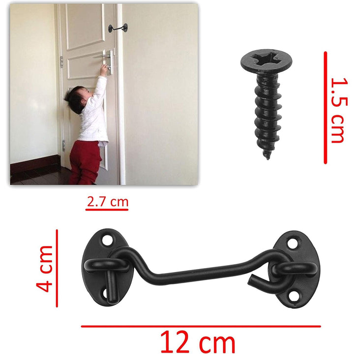 1x Barn Door Lock (4-inch) - Heavy Duty Screen Door Hook and Eye Locks for Door, Gates, Barns, Bathrooms, Cabins - Powder Coated Anti-Rust - for Security and Privacy - (Black) - Just Closeouts Canada Inc.
