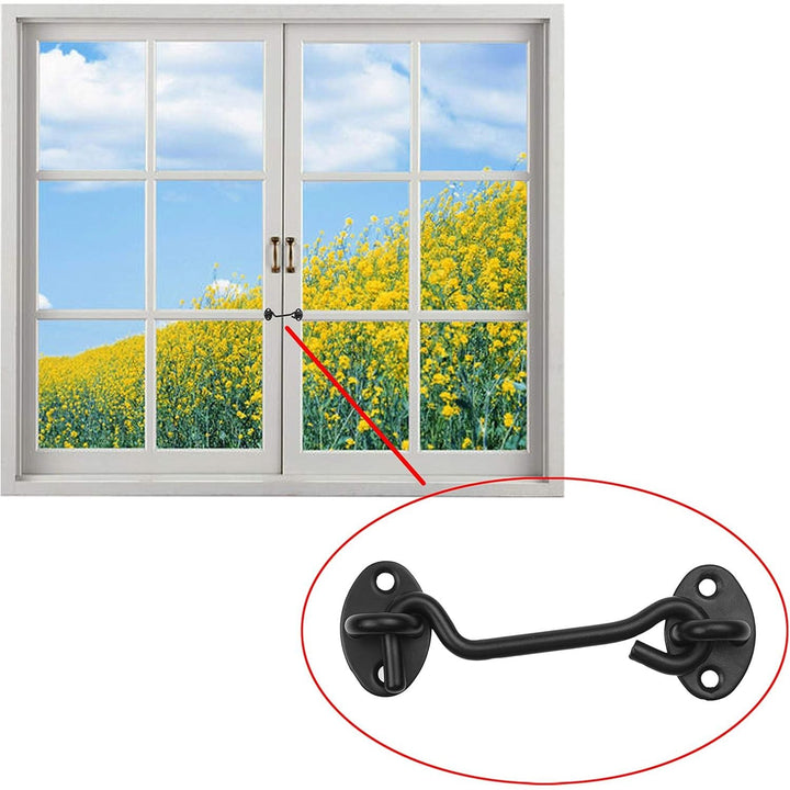 1x Barn Door Lock (4-inch) - Heavy Duty Screen Door Hook and Eye Locks for Door, Gates, Barns, Bathrooms, Cabins - Powder Coated Anti-Rust - for Security and Privacy - (Black) - Just Closeouts Canada Inc.