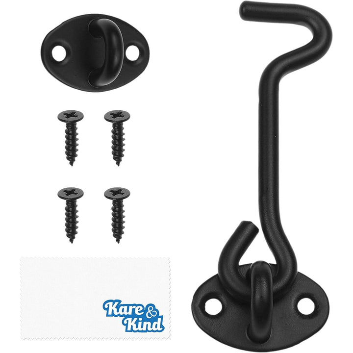 1x Barn Door Lock (4-inch) - Heavy Duty Screen Door Hook and Eye Locks for Door, Gates, Barns, Bathrooms, Cabins - Powder Coated Anti-Rust - for Security and Privacy - (Black) - Just Closeouts Canada Inc.