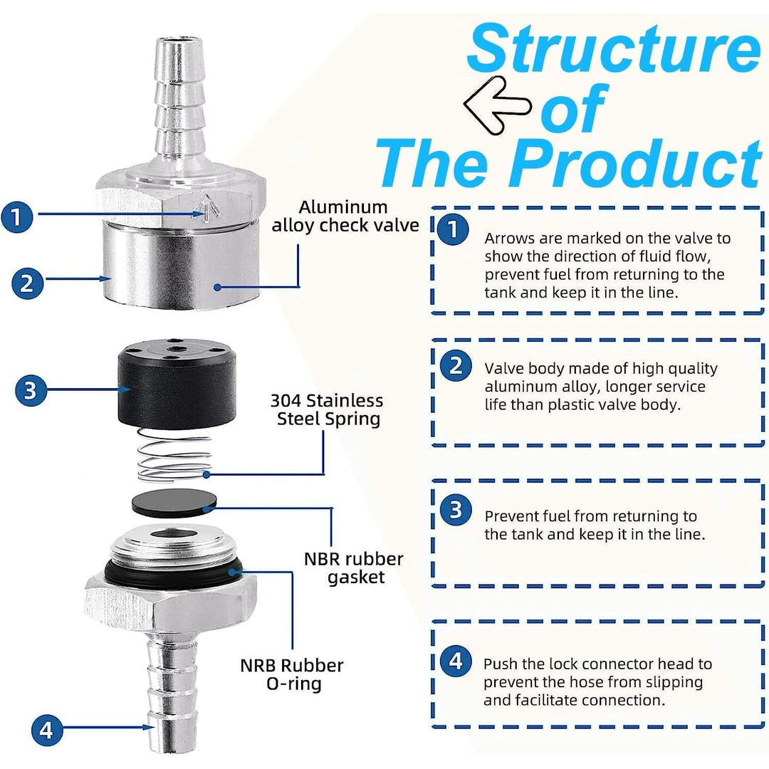 2 Aluminum 5 mm One-Way Fuel Check Valves with 4 Hose Clamps - Just Closeouts Canada Inc.
