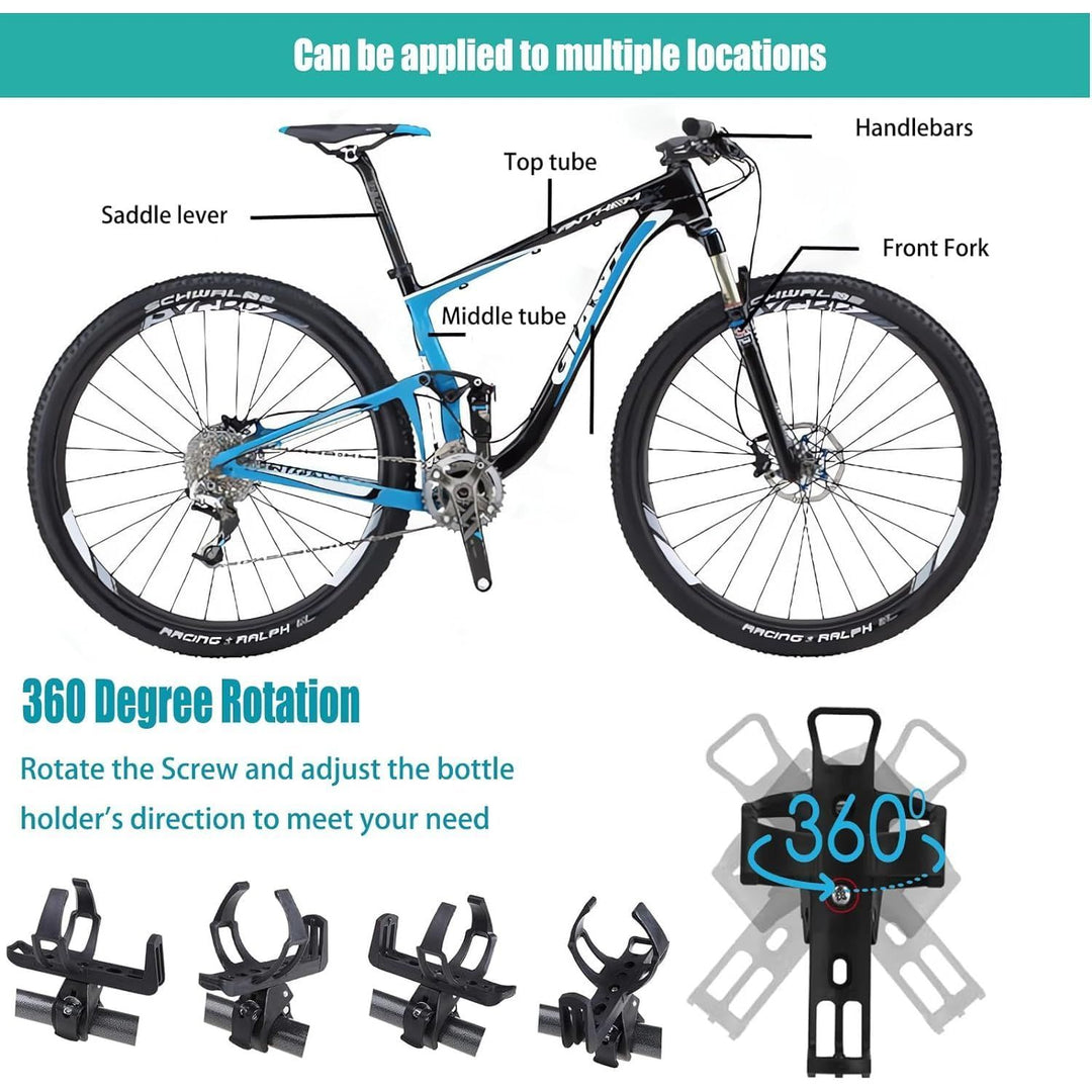 2 Black 360-Degree Rotating Bike Water Bottle Holders, Tool-Free Clamps - Just Closeouts Canada Inc.