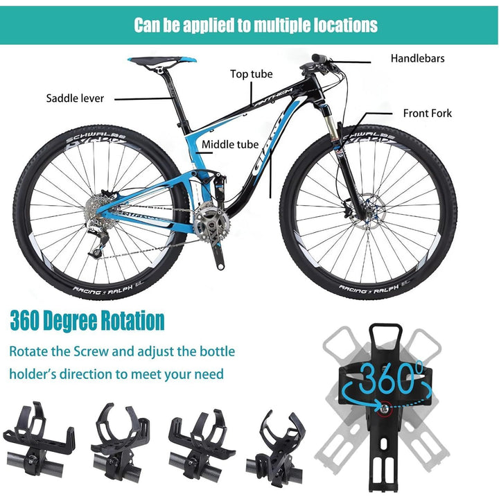 2 Black 360-Degree Rotating Bike Water Bottle Holders, Tool-Free Clamps - Just Closeouts Canada Inc.