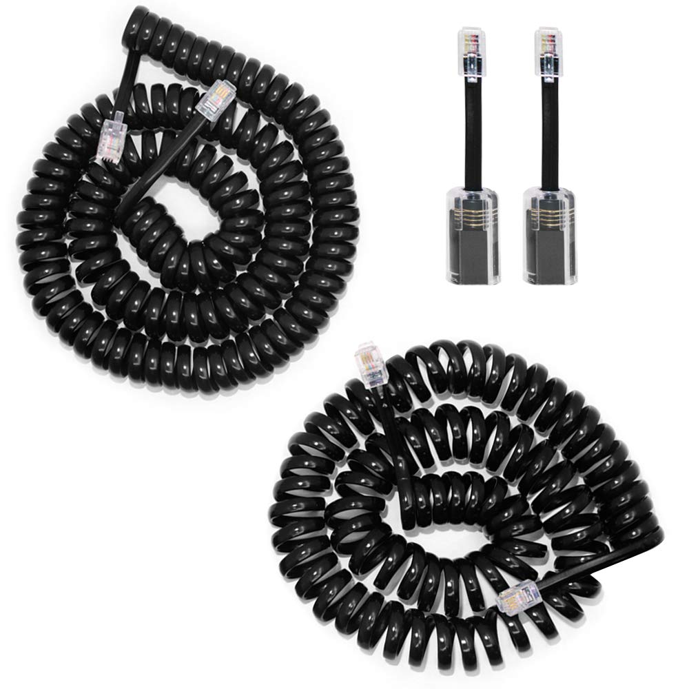 2 Black RJ9 Handset Cords, 13 & 15 ft, with 2 Swivel Detanglers - Just Closeouts Canada Inc.