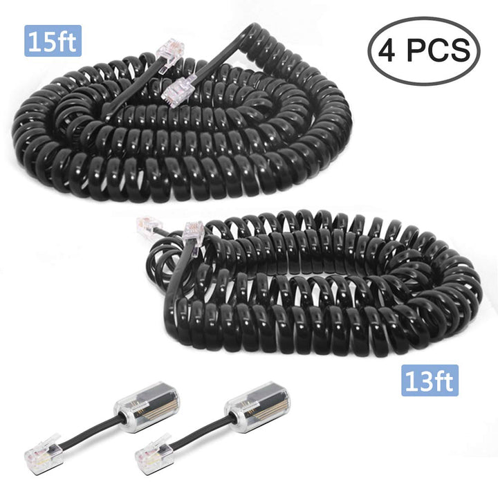2 Black RJ9 Handset Cords, 13 & 15 ft, with 2 Swivel Detanglers - Just Closeouts Canada Inc.