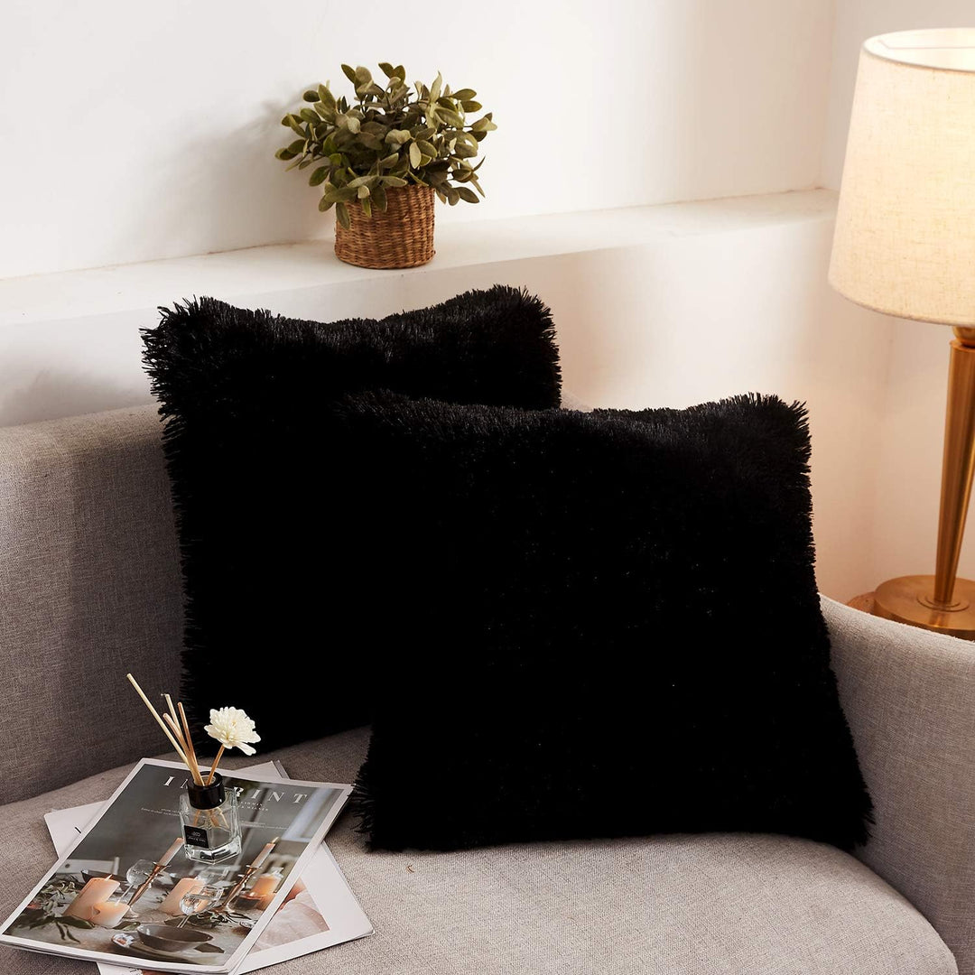 2 Black Shaggy Faux Fur Throw Pillow Covers, 18 x 18 in - Just Closeouts Canada Inc.X002IIQJ8P