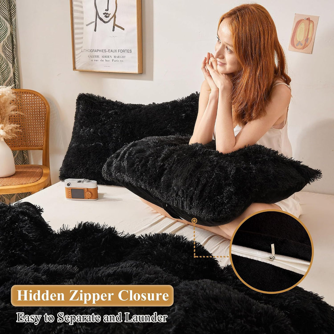 2 Black Shaggy Faux Fur Throw Pillow Covers, 18 x 18 in - Just Closeouts Canada Inc.X002IIQJ8P