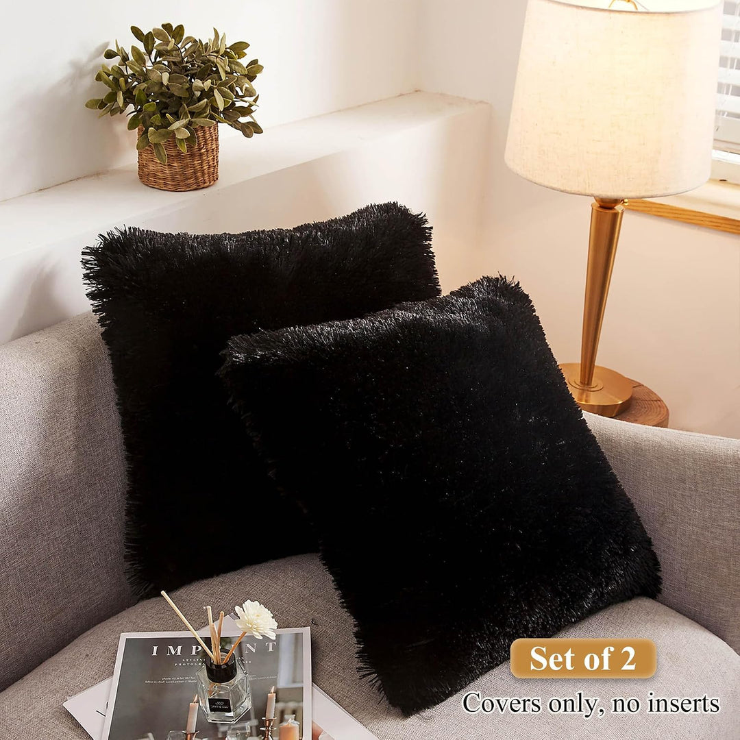 2 Black Shaggy Faux Fur Throw Pillow Covers, 18 x 18 in - Just Closeouts Canada Inc.X002IIQJ8P