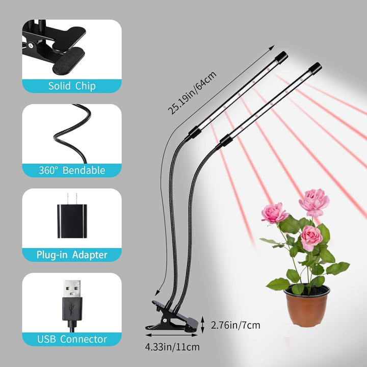2 Head Black Grow Lights for Indoor Plants, 84LEDs Clip Plant Growing Lights, Full Spectrum LED Grow Lamps with Flexible Gooseneck and 4/8/12/18H Timer, 3 Spectral Modes, 10 Dimmable Levels - Just Closeouts Canada Inc.X004O1EECH