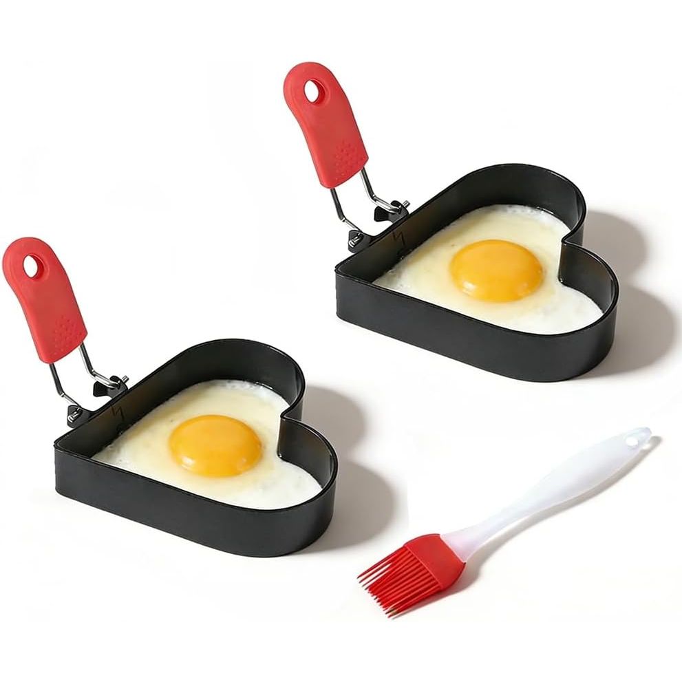 2 Heart-Shaped Nonstick Egg Rings with Silicone Oil Brush - Just Closeouts Canada Inc.X004KTNBAJ