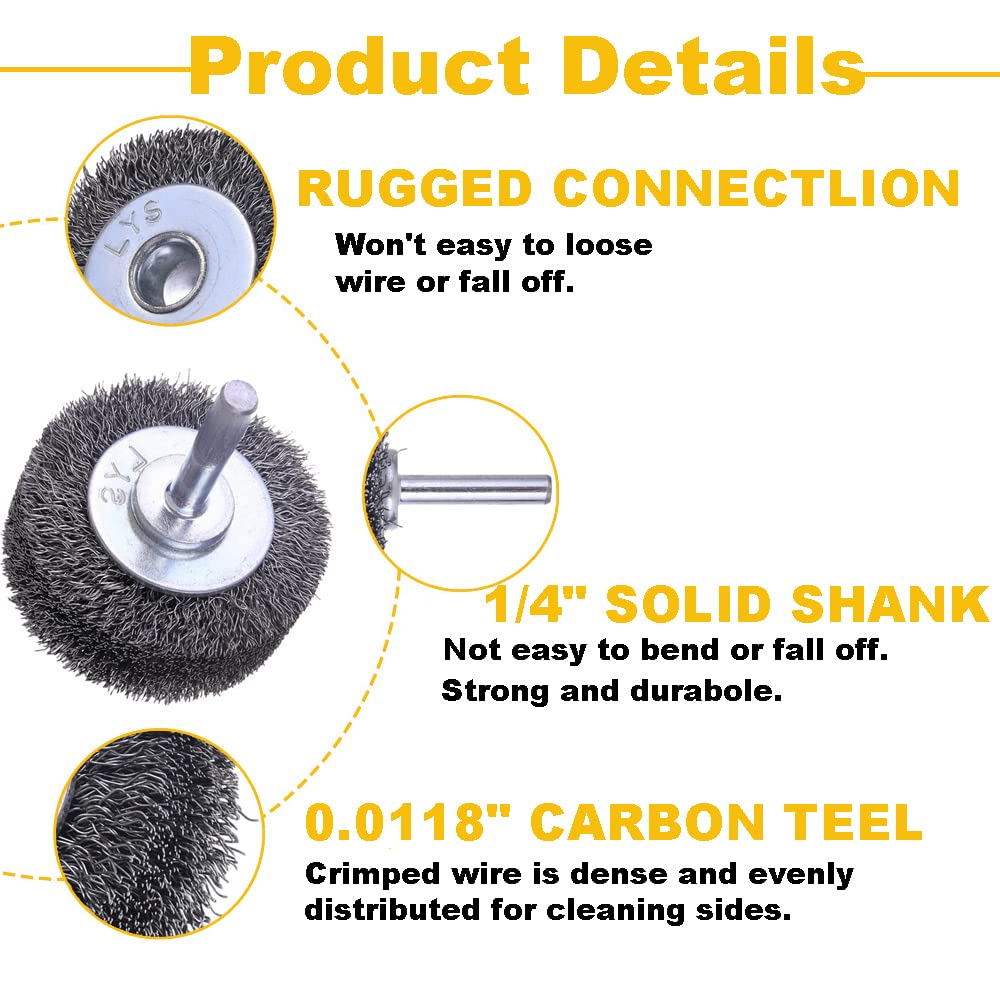 2 inch Wire Wheel Brush Wire Wheel Brush for Drill Attachment, 0.0118" Carbon Steel Wire, 1/4in Shank, 20000RPM 2 Pack Heavy Duty Wire Brushes Removal Paint Rust & Corrosion (2) - Just Closeouts Canada Inc.