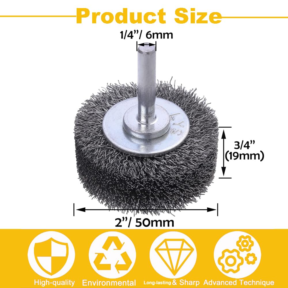 2 inch Wire Wheel Brush Wire Wheel Brush for Drill Attachment, 0.0118" Carbon Steel Wire, 1/4in Shank, 20000RPM 2 Pack Heavy Duty Wire Brushes Removal Paint Rust & Corrosion (2) - Just Closeouts Canada Inc.
