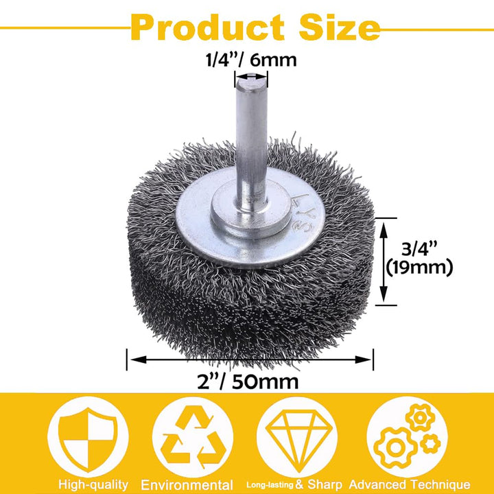 2 inch Wire Wheel Brush Wire Wheel Brush for Drill Attachment, 0.0118" Carbon Steel Wire, 1/4in Shank, 20000RPM 2 Pack Heavy Duty Wire Brushes Removal Paint Rust & Corrosion (2) - Just Closeouts Canada Inc.