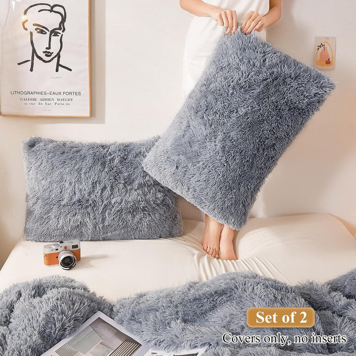 2 Light Gray Faux Fur Standard Pillowcases, 20 × 26 in - Just Closeouts Canada Inc.X002JMNX5H