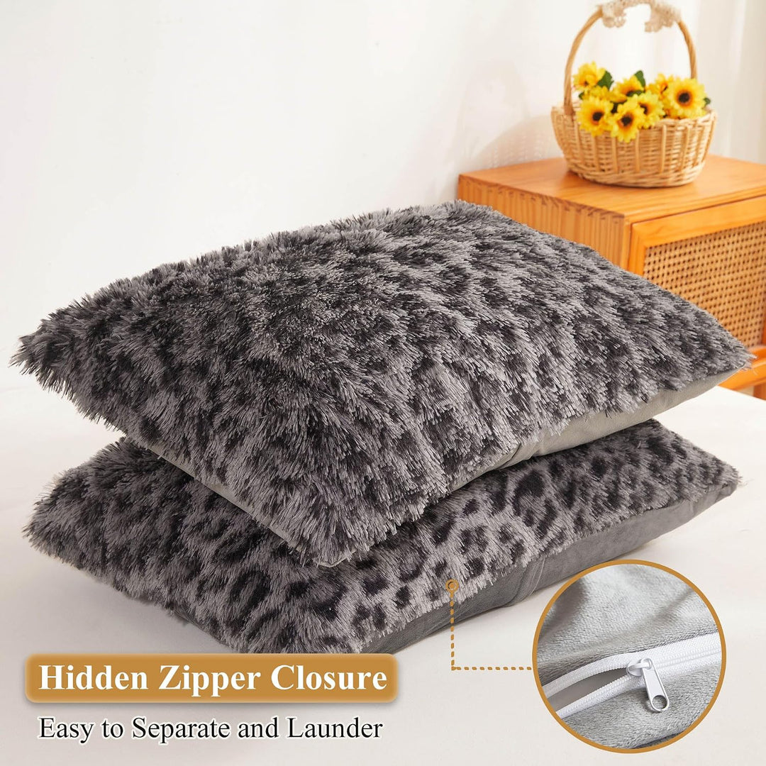 2 Light Grey Cheetah-Print Faux Fur King Pillowcases, 20 x 36 in - Just Closeouts Canada Inc.X004EUV9T9